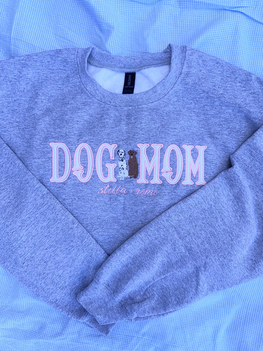 Custom 2 Dogs Mom Embroidered Sweatshirt